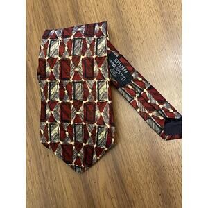 Countess Mara Vintage‎ 4” Wide Silk Necktie Red Geometric USA Made